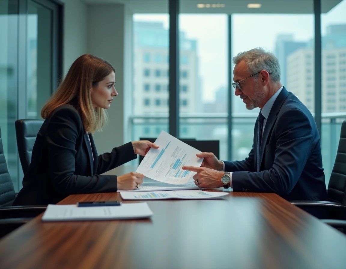 Femme consultant un conseiller financier dans une banque moderne pour optimiser son patrimoine et ses investissements