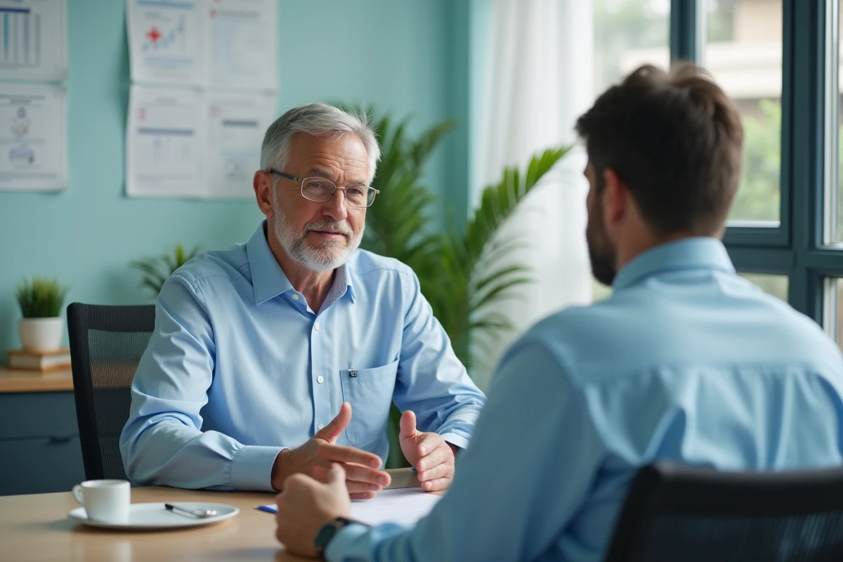 Homme en consultation avec un medecin dans un cabinet