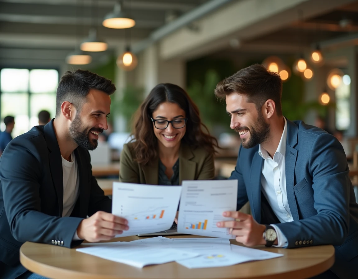 Équipe de petite entreprise collaborant autour de données numériques pour booster leur croissance grâce aux services business en ligne